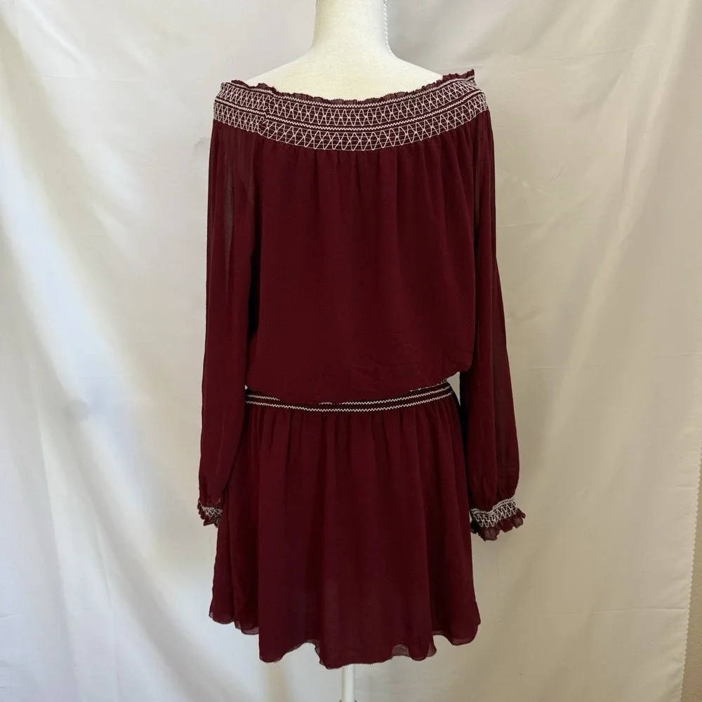 Tory Burch Indie Boho Silk‎ Georgette Off-The-Shoulder Mini Dress Size 14